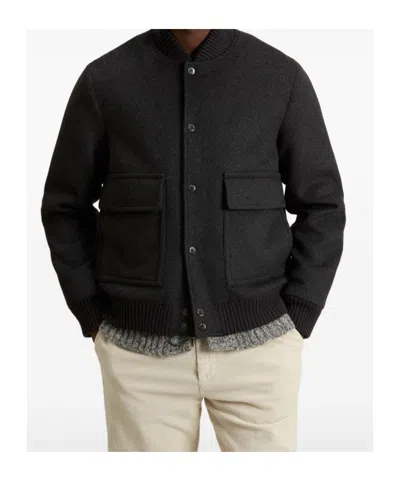 Woolrich Twill Buttoned Bomber Jacket In Black