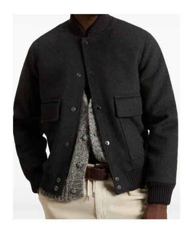 Woolrich Twill Buttoned Bomber Jacket In Black
