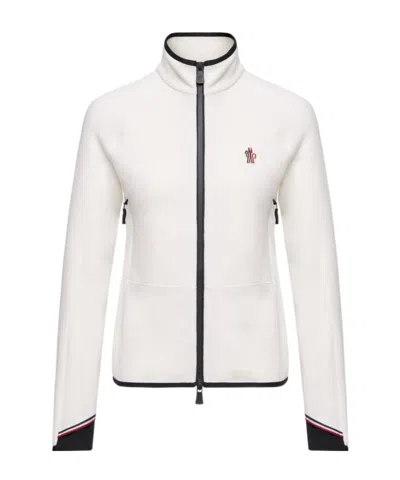 Moncler High Collar Fleece Sweatshirt With Contrast Trim In White