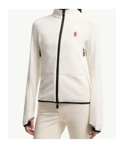Moncler High Collar Fleece Sweatshirt With Contrast Trim In White