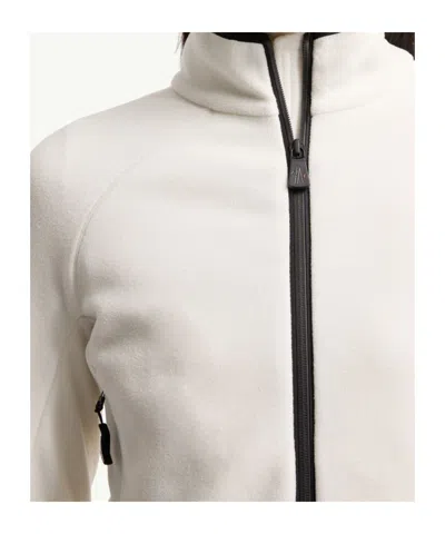 Moncler High Collar Fleece Sweatshirt With Contrast Trim In White