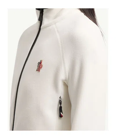 Moncler High Collar Fleece Sweatshirt With Contrast Trim In White