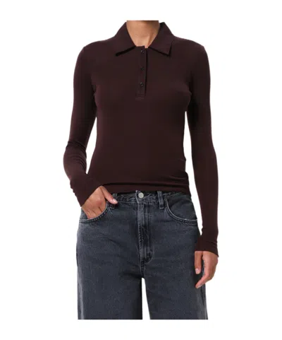 Agolde Long-sleeved Polo Shirt In Brown