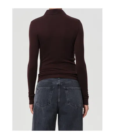 Agolde Long-sleeved Polo Shirt In Brown