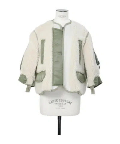 Sacai Faux Shearling X Nylon Twill Blouson In White