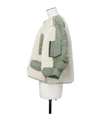 Sacai Faux Shearling X Nylon Twill Blouson In White