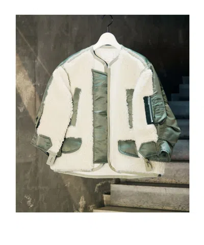Sacai Faux Shearling X Nylon Twill Blouson In White