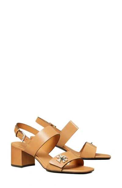 Tory Burch T-lock Leather Block-heel Sandals In Brown