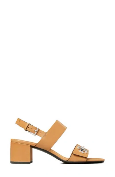 Tory Burch T-lock Leather Block-heel Sandals In Brown