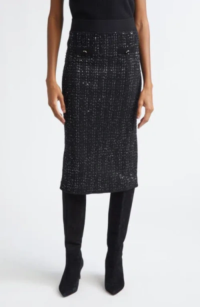 Veronica Beard Corbin Sequin-embellished Knit Midi Skirt In Black
