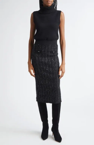 Veronica Beard Corbin Sequin-embellished Knit Midi Skirt In Black