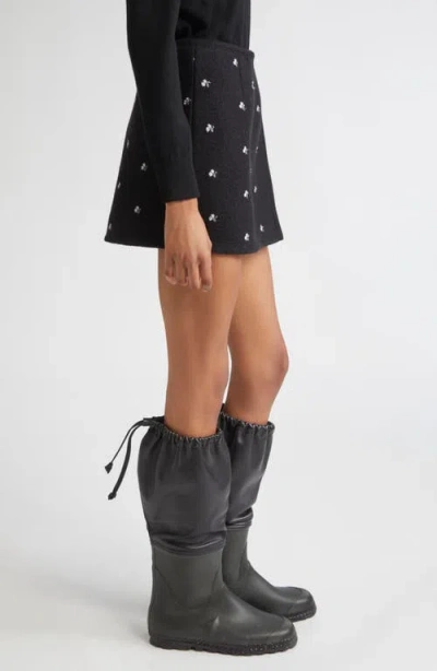 Rier Walker Floral Embroidered Wool Wrap Miniskirt In Black