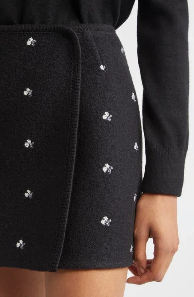 Rier Walker Floral Embroidered Wool Wrap Miniskirt In Black