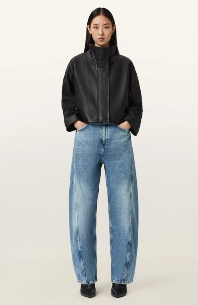 Allsaints Carter Mid Rise Barrel Jeans In Indigo In Blue