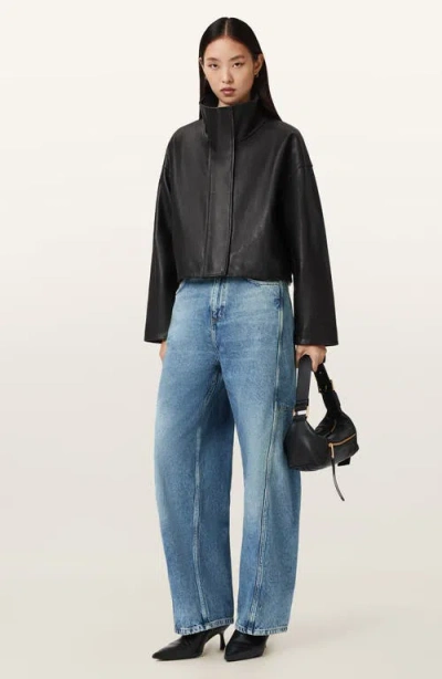 Allsaints Carter Mid Rise Barrel Jeans In Indigo In Blue