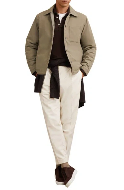 Reiss Mens Olive Green Parker Patch-pocket Stretch-nylon Overshirt In Brown