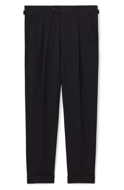 Reiss Flush Pleat Front Wool Blend Pants In Blue