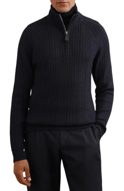 Reiss Navy Cable-knit Half-zip Jumper With Wool In Black
