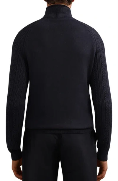 Reiss Navy Cable-knit Half-zip Jumper With Wool In Black
