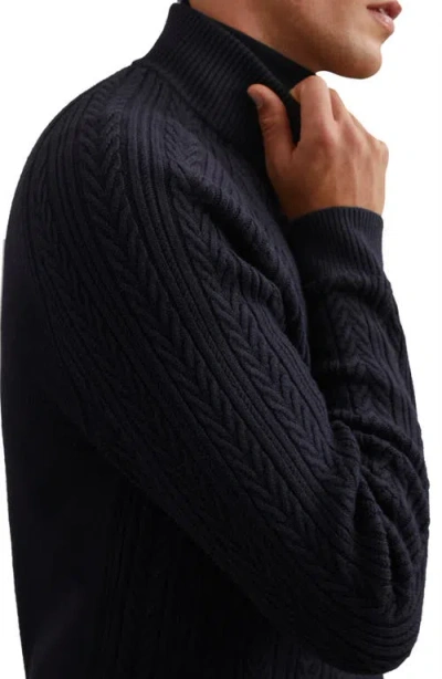 Reiss Navy Cable-knit Half-zip Jumper With Wool In Black