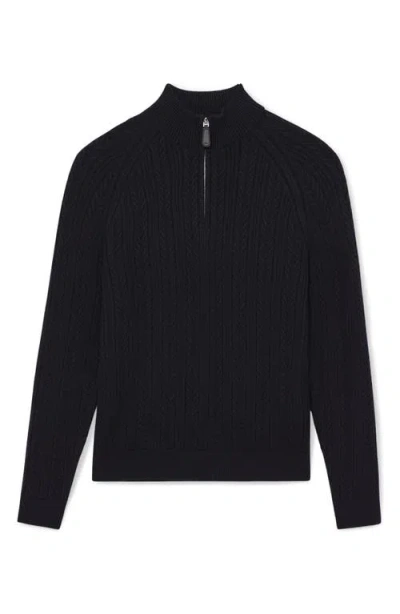 Reiss Navy Cable-knit Half-zip Jumper With Wool In Black
