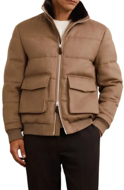 Reiss Mens Light Brown Gerald Quilted Wool-blend Jacket In Brown