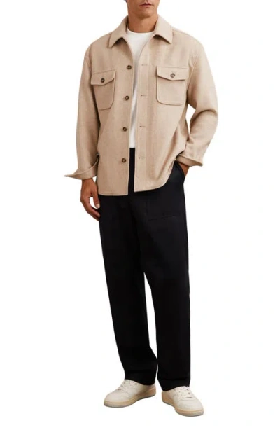 Reiss Oatmeal Brown Wool-blend Twin-pocket Overshirt In Nude