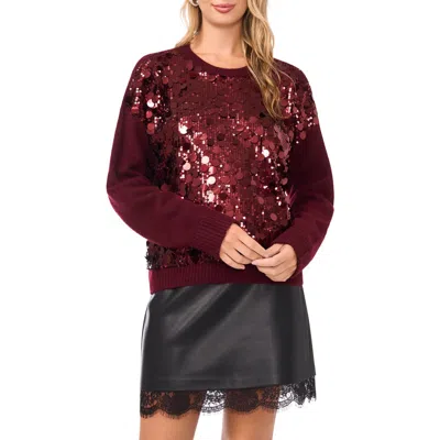 Vince Camuto Paillette Crewneck Sweater In Burgundy