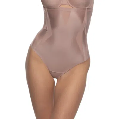 Felina Women's Uplifted Satin Mesh Body Mapped High-waist Shaper Thong In Nude