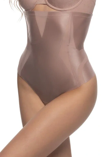 Felina Women's Uplifted Satin Mesh Body Mapped High-waist Shaper Thong In Nude