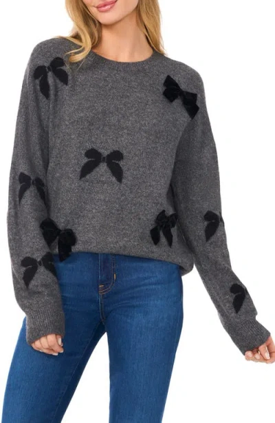 Cece Womens Bow Knit Pullover Sweater In Gray