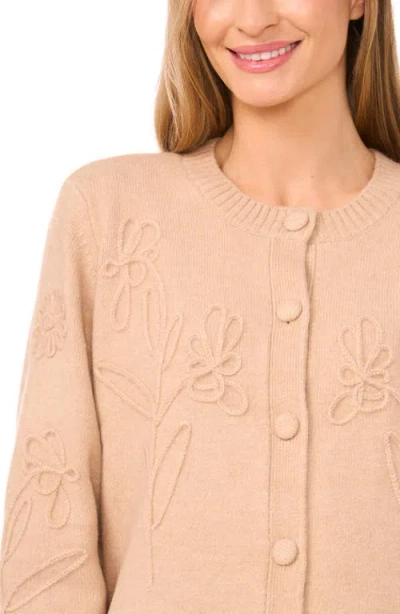 Cece Women's Flower Embroidery Long Sleeves Cardigan Sweater In Neutral