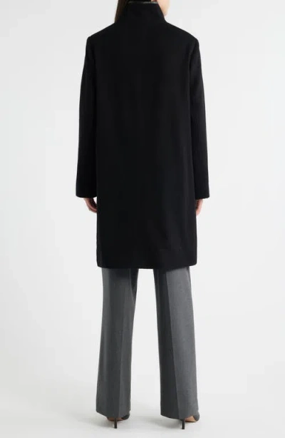 Fleurette Margaux Mid-length Wool Coat With Leather Trim In Black
