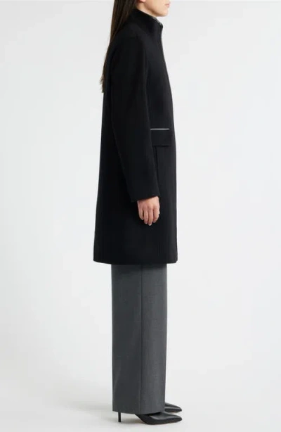 Fleurette Margaux Mid-length Wool Coat With Leather Trim In Black