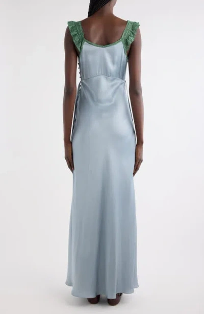 Chloé Lace-trimmed Silk Satin Maxi Dress In Blue