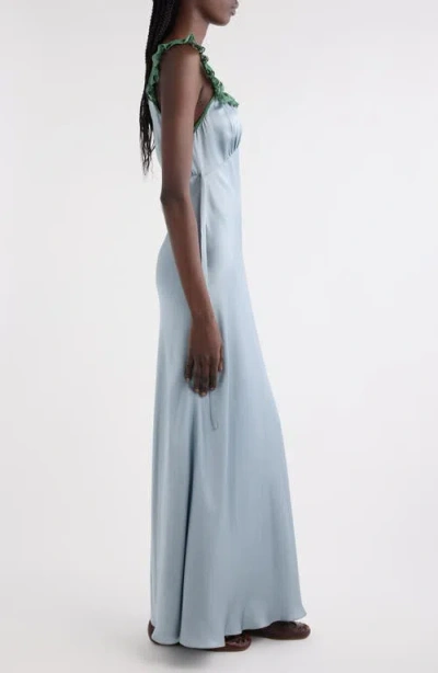 Chloé Lace-trimmed Silk Satin Maxi Dress In Blue