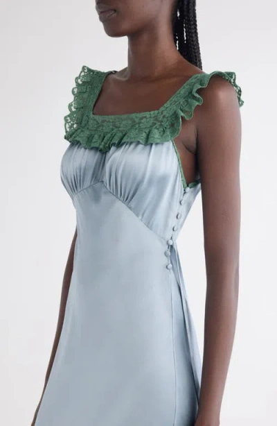 Chloé Lace-trimmed Silk Satin Maxi Dress In Blue