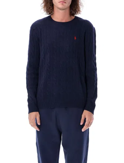 Polo Ralph Lauren Navy Blue Cable-knit Crew-neck Sweater In Blue