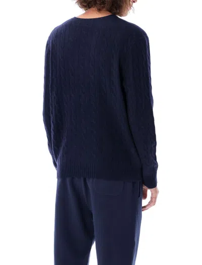 Polo Ralph Lauren Navy Blue Cable-knit Crew-neck Sweater In Blue