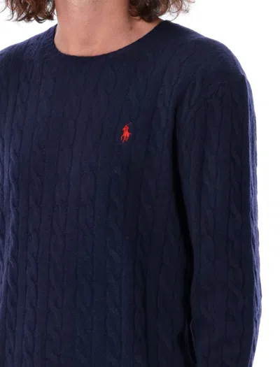 Polo Ralph Lauren Navy Blue Cable-knit Crew-neck Sweater In Blue