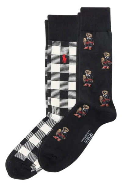 Polo Ralph Lauren Assorted 2-pack Holiday Bear Crew Socks In Black