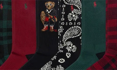 Polo Ralph Lauren Assorted 2-pack Holiday Bears Crew Socks In Brown