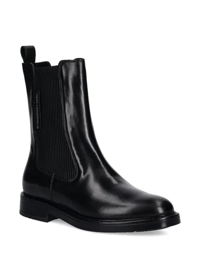 Karl Lagerfeld Ribbed Panel Boots In Black
