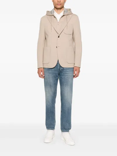 Manuel Ritz Hooded Single-breasted Blazer In Neutral