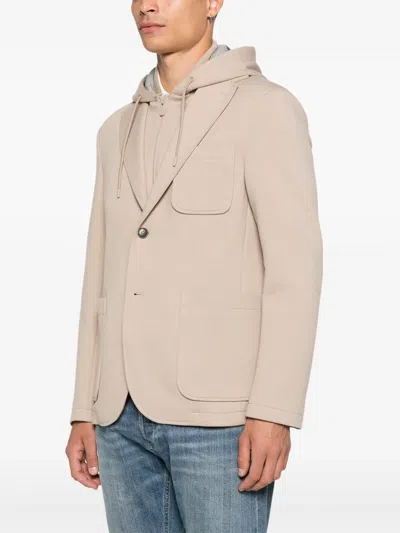Manuel Ritz Hooded Single-breasted Blazer In Neutral