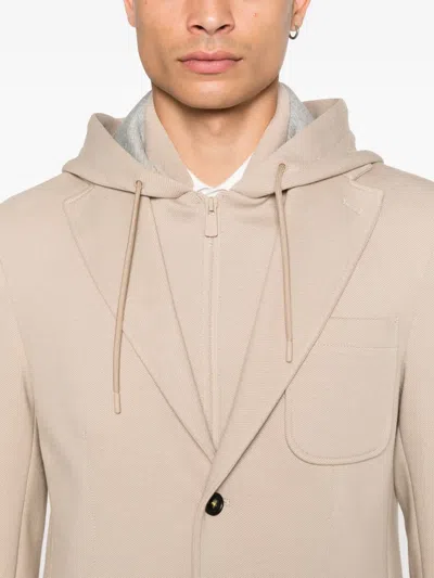 Manuel Ritz Hooded Single-breasted Blazer In Neutral