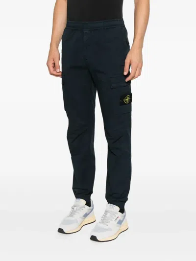 Stone Island Regular Tapered Cargo Trousers With Elastic Waistband In Blue