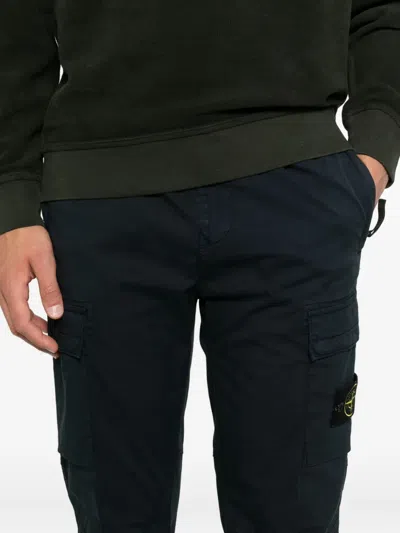 Stone Island Regular Tapered Cargo Trousers With Elastic Waistband In Blue