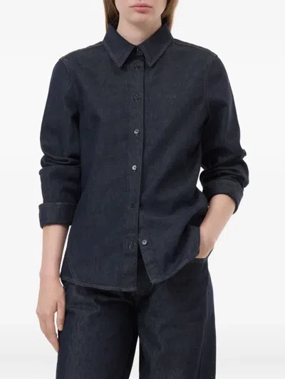 Closed Seaming Button Down Denim Shirt In Dark Blue In Blue