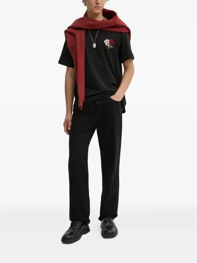 Les Deux Flower-embroidered Hoodie In Red